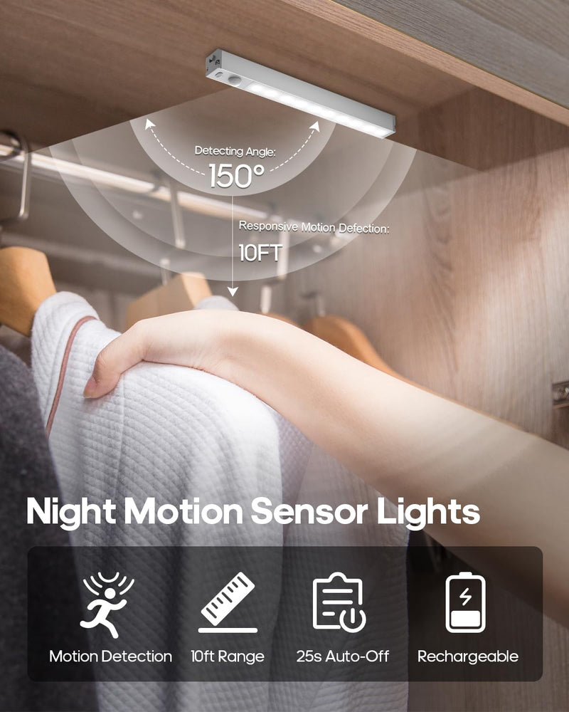 6 Pack Led Under Cabinet Lights Wireless with Charging Station, 7’’ Rechargeable Motion Sensor Light Indoor, Dimmable Closet Lights for Cabinets, Bookshelf, Stair, Hallway 6 Pack with Charge Station