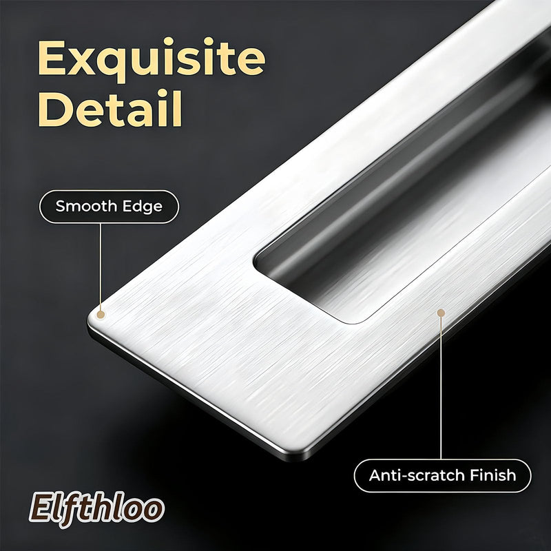 6 in Pocket Door Pulls& Edge Pull Set Solid Wood Sliding Door Hardware Kit, Rectangular Recessed Flush FingerHandle, Used for Pocket & Barn Doors Brushed Stainless Steel 3-piece Set Brushed Stainlless Steel