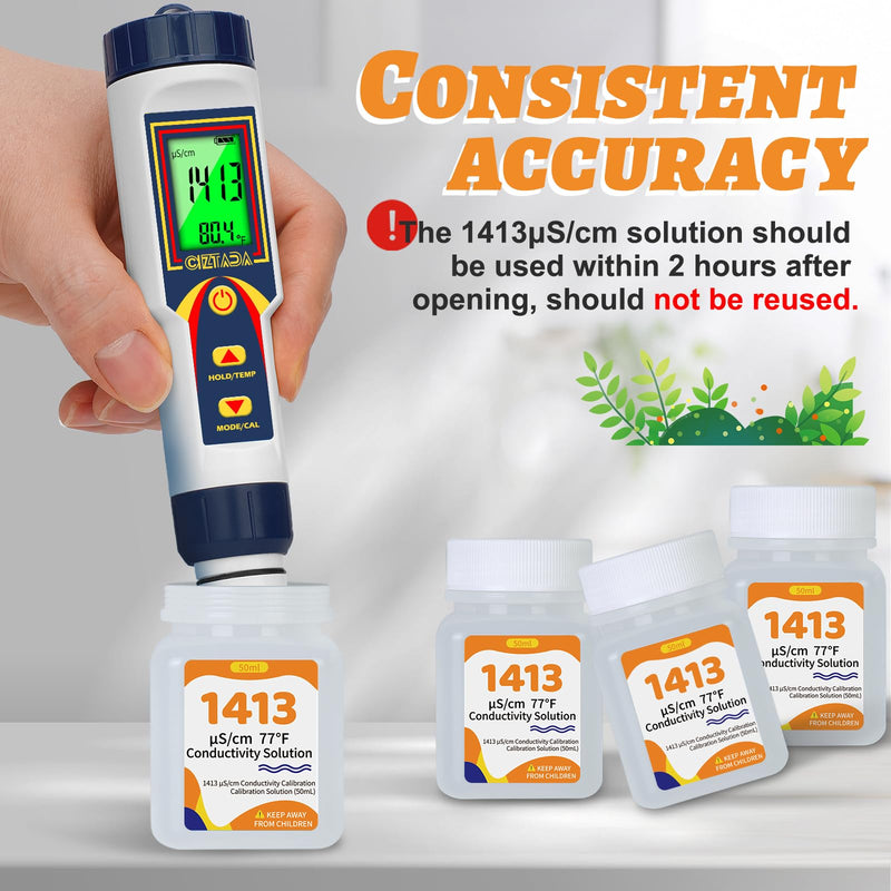 1413 μS/cm Calibration Solution 50mL Conductivity Standard Calibration Solution Kit 4-Pack for EC TDS Meter Hydroponics Conductivity Tester