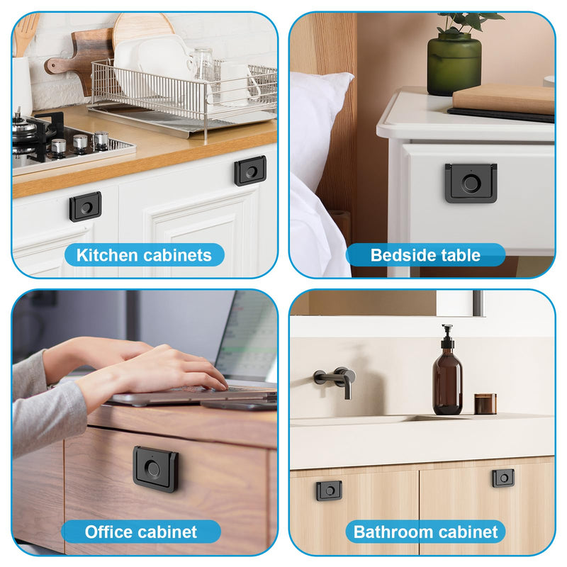 Handle-Style Fingerprint Cabinet Lock, Smart Biometric, Matte Black, Waterproof F053