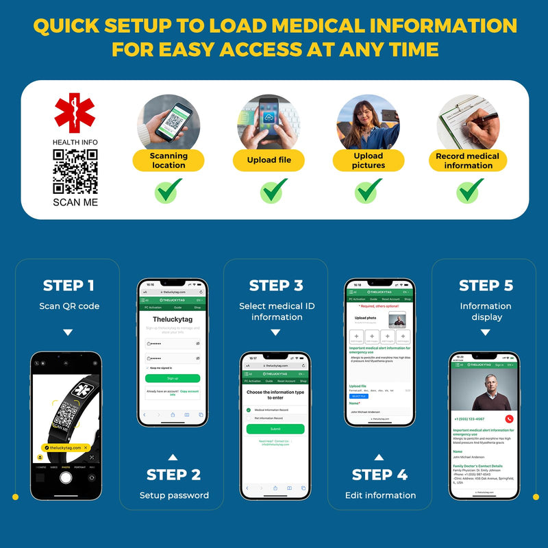 Medical Bracelets for Men Women with QR Code Medical Alert ID Bracelets for Sport Travel - Silicone Waterproof Wristband Fits Wrists Up to 8 inches - More Space Custom Emergency Medical ID Alert Information 9.45'' Folding Buckle - Black+Black