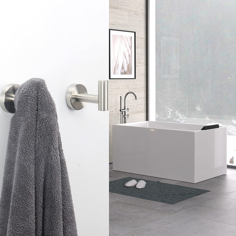 NearMoon Bath Towel Hooks- SUS 304 Stainless Steel Robe Hook Holder, Heavy Duty Coat Hook for Bathroom Livingroom Hotel Kitchen Garage, Wall Mounted- 4 Pack (Brushed Nickel) Brushed Nickel