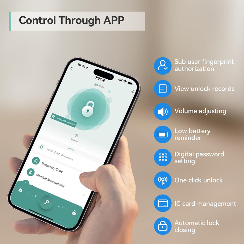Fingerprint Smart Lever Lock TUYA APP Control Keyless Entry Bluetooth Touchscreen Indoor Handle Biometric Electronic Digital Door Knob with Keypad Suitable for Hotel Office Apartment Bedroom Silver 2
