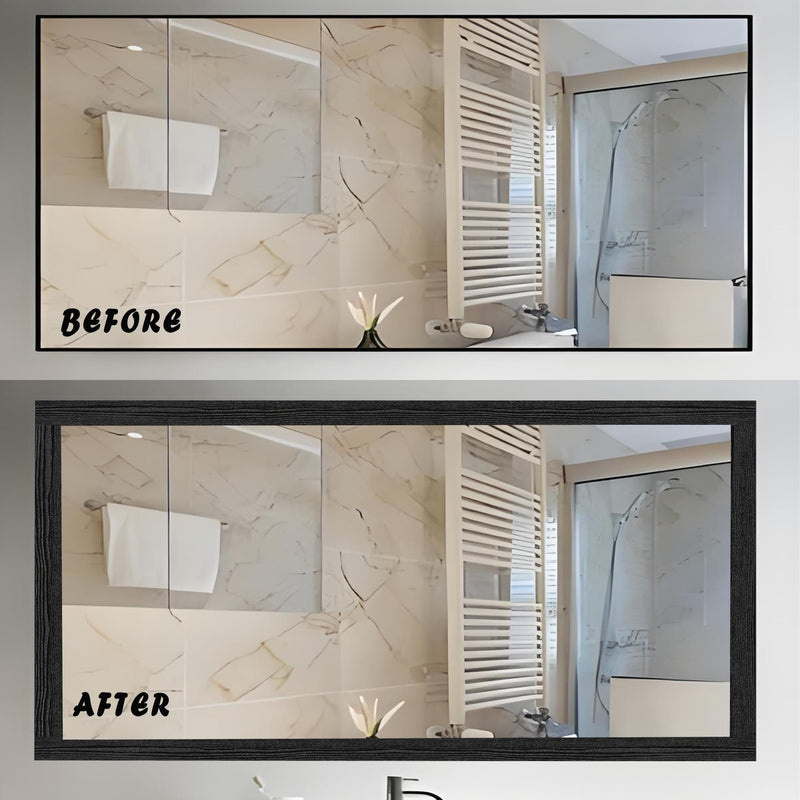 33FT Border Peel and Stick Removable PVC Waterproof Wallpaper Border Self Adhesive Bathroom Mirror Frame Sticker 4"x390" Black Wood Texture