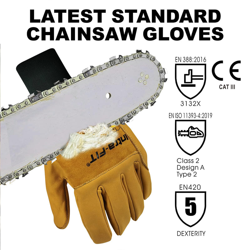 Chainsaw Gloves Saw Protection on Left Hand Back, EN ISO 11393-4, Cut-resistance Gloves Cow leather Palm X-Large 7831(left Hand,class 2)