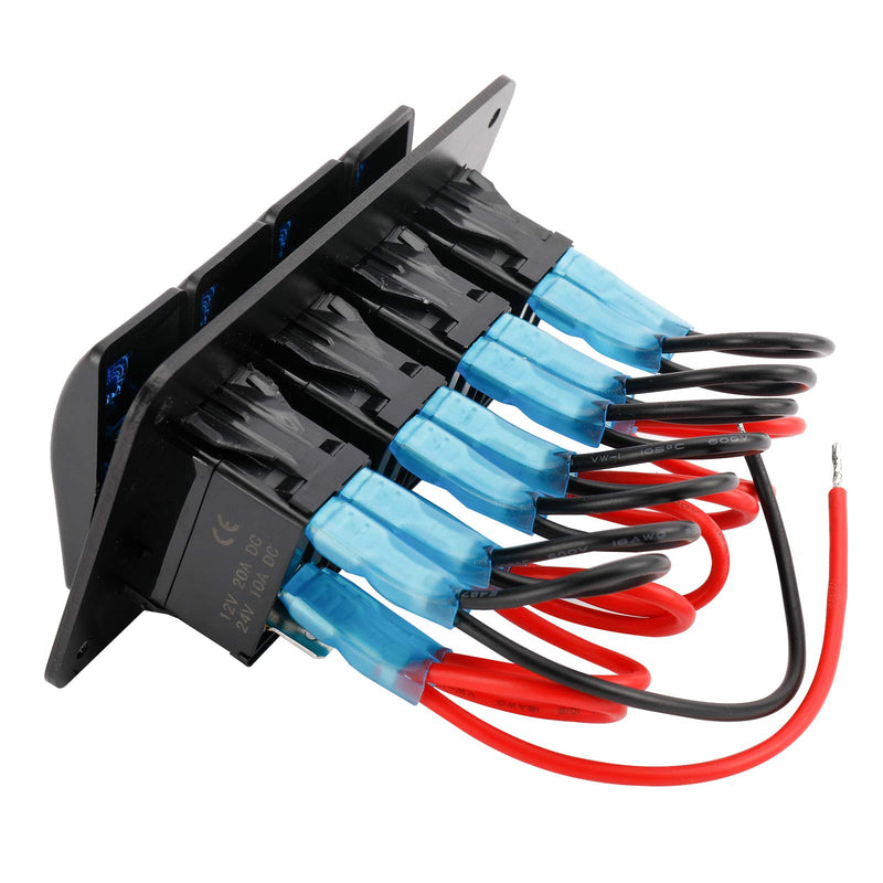 Amarine Made 12-24V Boat Switch Panel Illuminated Rocker Switch Aluminum Pre-wired Panel 2,3,4,5,6,8 Gang Toggle Switches Dash 5 Pin ON/Off 2 LED Backlit for Bus Boat Car Marine Blue LED IP65 (4 Gang)