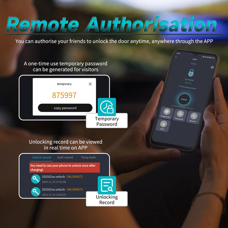SFW New Smart Lock Boxes, Fingerprint Key Box Bluetooth Key Box with App Control & Passcode, Waterproof Wall Mounted & Door Hanging Security Lock Box (Fingerprint Unlock) Fingerprint Unlock