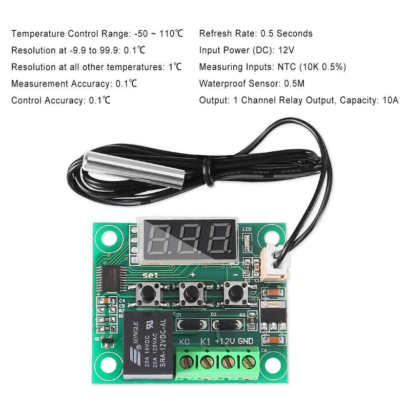 6PCS Temperature Controller Module XH-W1209 LCD Display Digital Thermostat Module with Waterproof NTC Probe -50~110℃ DC 12V Electronic Temp Control Module Switch W1209+Case 6PCS