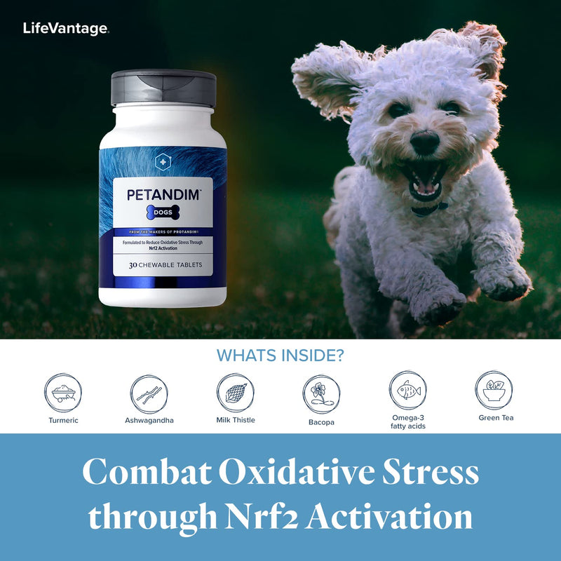 Petandim Dog Vitamins, 30 Chewable Tablets, Reduce Oxidative Stress, Joint Supplement for Dogs, Dog Skin and Coat Supplement, Vitamin for Dogs in a Bacon, Chicken, and Liver Flavored Chewable Tablet - PawsPlanet Australia