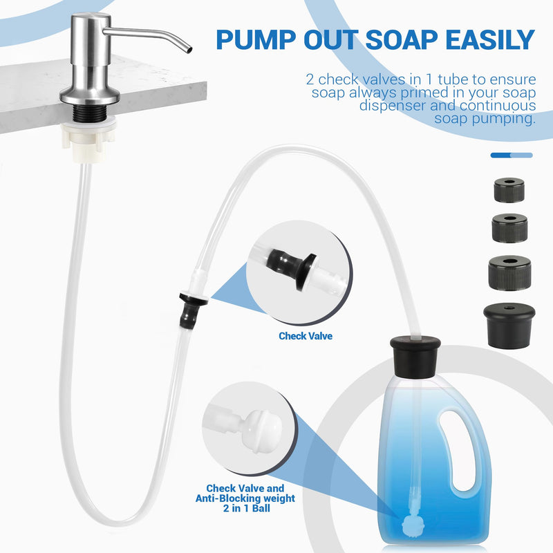 Sink Soap Dispenser Tube Kit, 47” with Upgraded Check Valve, Never Fill The Little Bottle Again (White-1pcs) White 47"