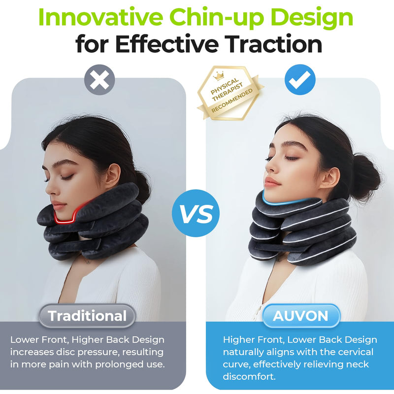 AUVON Ergonomic Cervical Neck Traction Device with Innovative Neck Decompression Design, Inflatable Neck Stretcher for Instant Neck Pain Relief, Neck Brace Pillow for Neck Support, Home Use