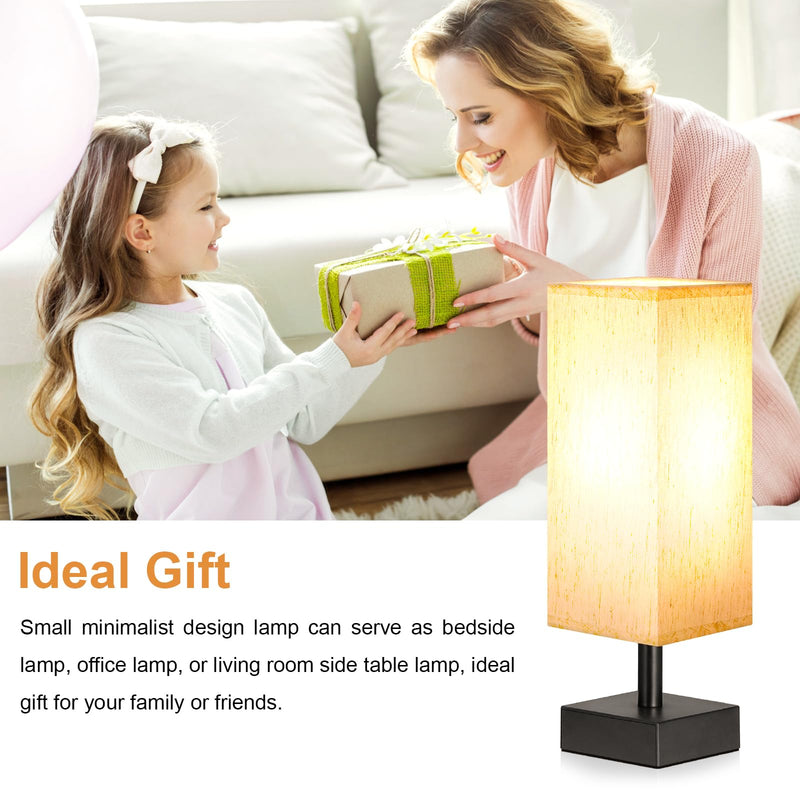 Small Table Lamp for Bedroom - Bedside Lamps for Nightstand, Minimalist Night Stand Light Lamp with Square Fabric Shade, Desk Reading Lamp for Kids Room Living Room Office Dorm Cream & Black 13.2in