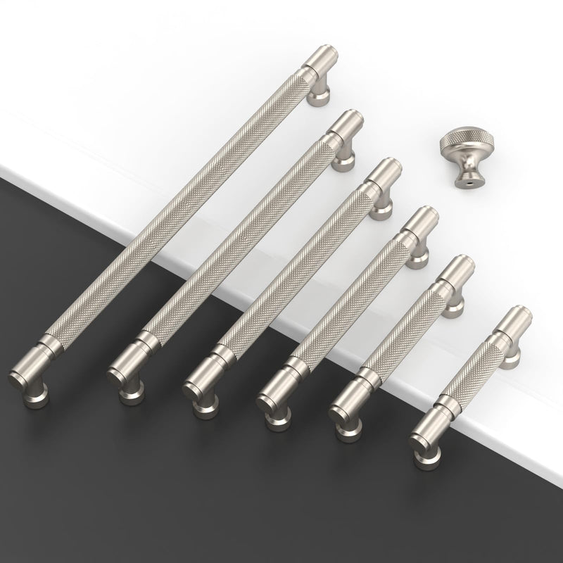 10 Pack 3 Inch(76mm) Cabinet Pull Brushed Satin Nickel knurled Kitchen Cabinets Handles Black Cabinet Hardware for Cupboard Square Kitchen Pulls for Cabinets Drawer Handles 3" Hole Center(76mm) 10 Pack