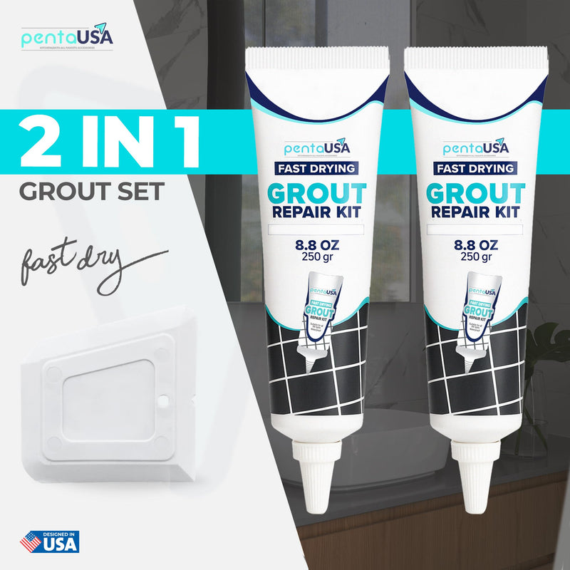 Premixed Tile Grout Repair Kit - Grout Filler for Repairs & Renewal - Easy to Use - Perfect Waterproof for Bathroom, Shower, Kitchen & Floors - 2 Pack (White/ 500g-17.6oz) White