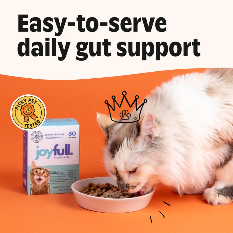 Joyfull Probiotic for Cats – Clinically Proven Strains for Diarrhea & Digestive Support – 30 Daily Packets with Beef Bone Broth