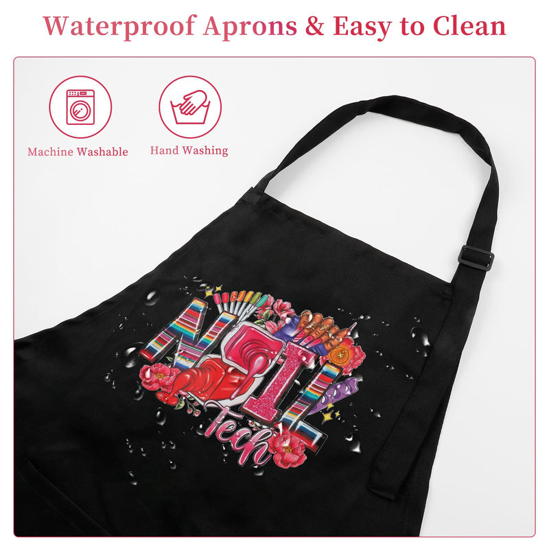 Adjustable Manicurist Apron, Waterproof Nail Tech Apron with 2 Pockets, Professional Cosmetics Apron Nail Polish