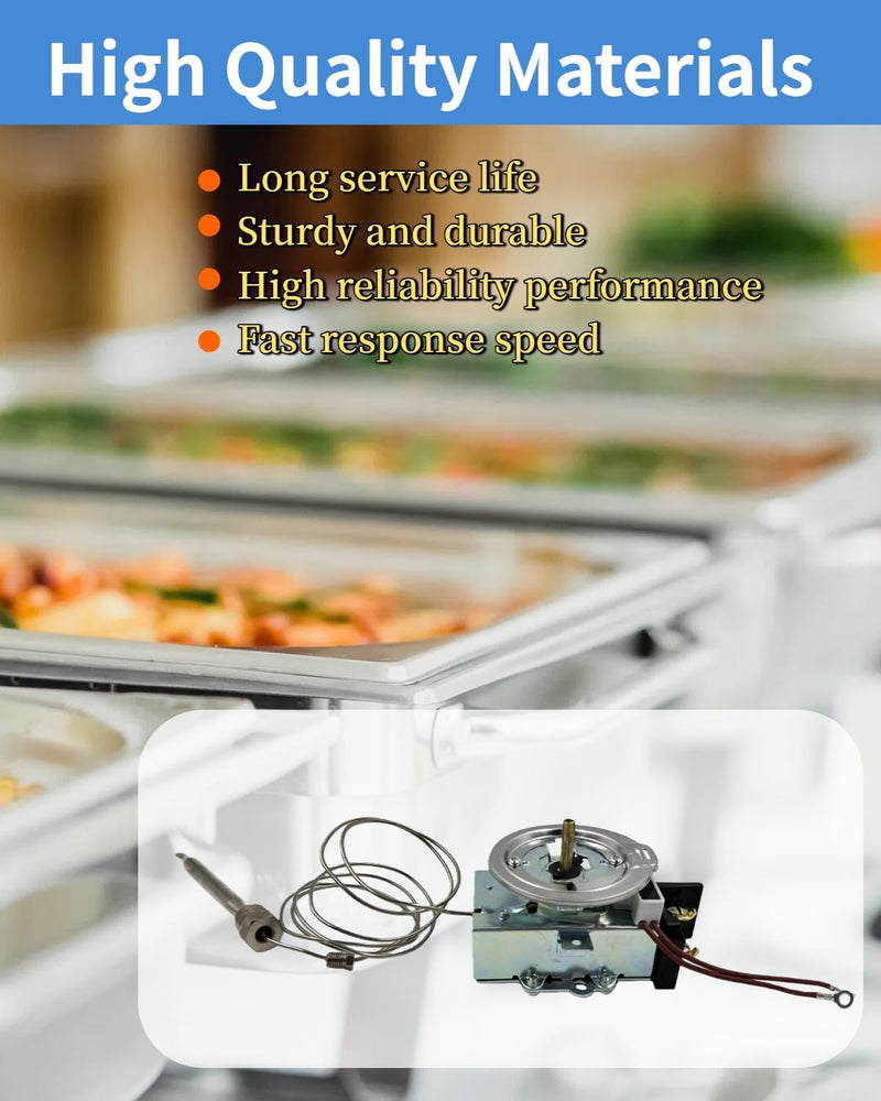 Thermostat Fit for Steam Table, Buffet Table Temperature Control, 30A RES 125-277VAC, Temp Range 60-250°F Temp Controller with 3/8" X 4-1/2" Bulb