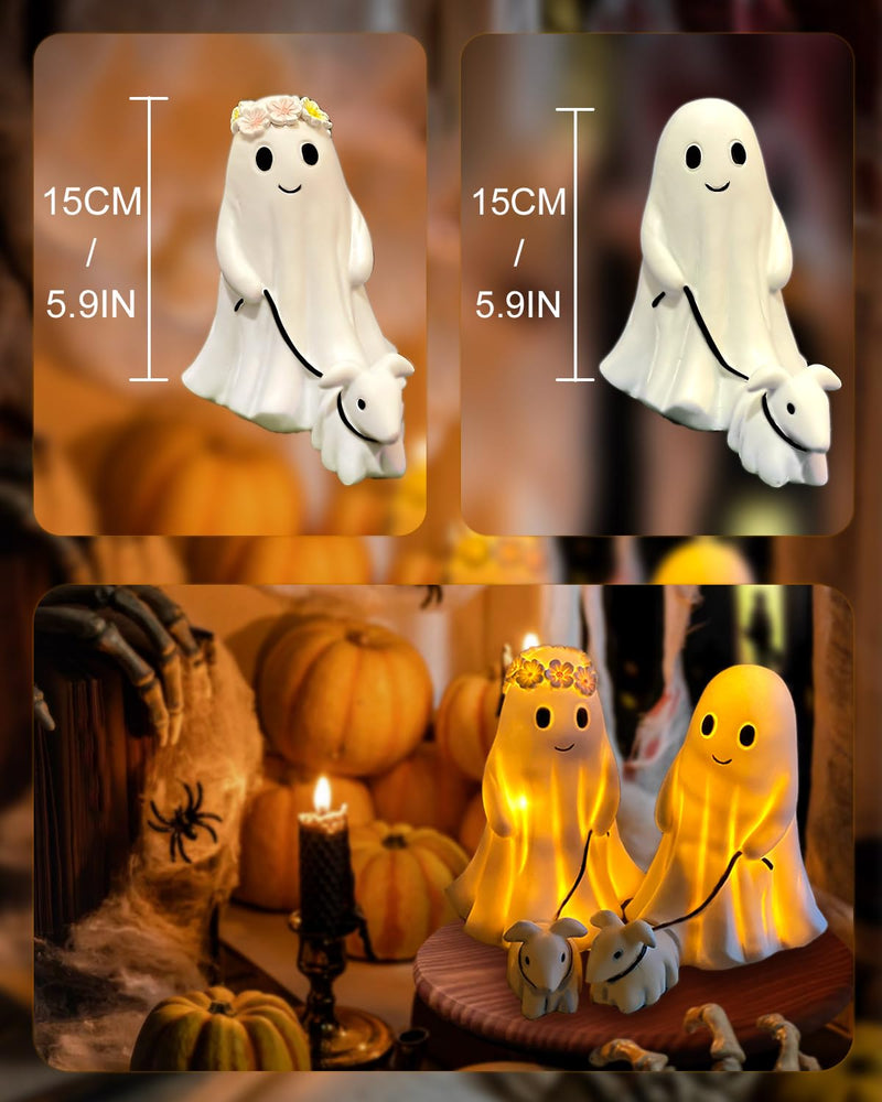 Ghost Walking Dog Display Statue Nightlight, Warm Lighted Indoor Figurine Lamps, Halloween Decors Spooky Dog Light, Cute Decorations for Party, Home, Bedroom, Shelf, Table Centerpiece (Boy) Boy