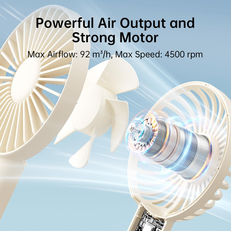 JISULIFE Handheld Portable Mini Fan, 4500mAh Powerful Battery Operate, Personal Small with 3 Speeds, USB Rechargeable for Outdoor, Indoor, Commute, Office, Travel, Gifts for Women Men -Beige Beige