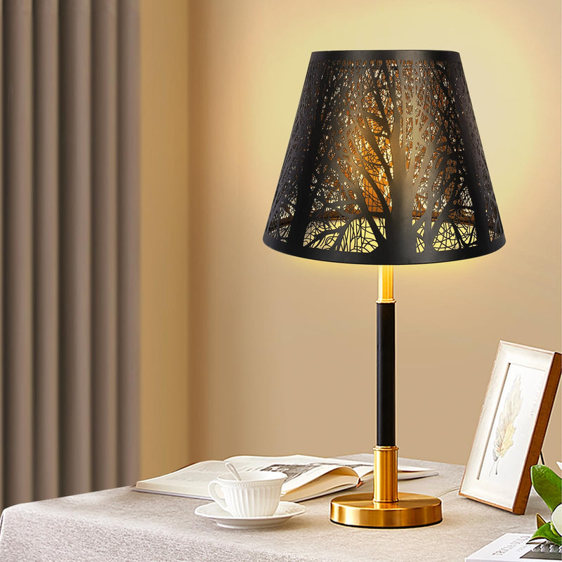 Small Lamp Shade, ALUCSET Barrel Metal Lampshade with Pattern of Trees for Table Lamp and Floor Light, Top Diameter 6 X Bottom Diameter 10 X Height 7.5 Spider Metal Black/Gold