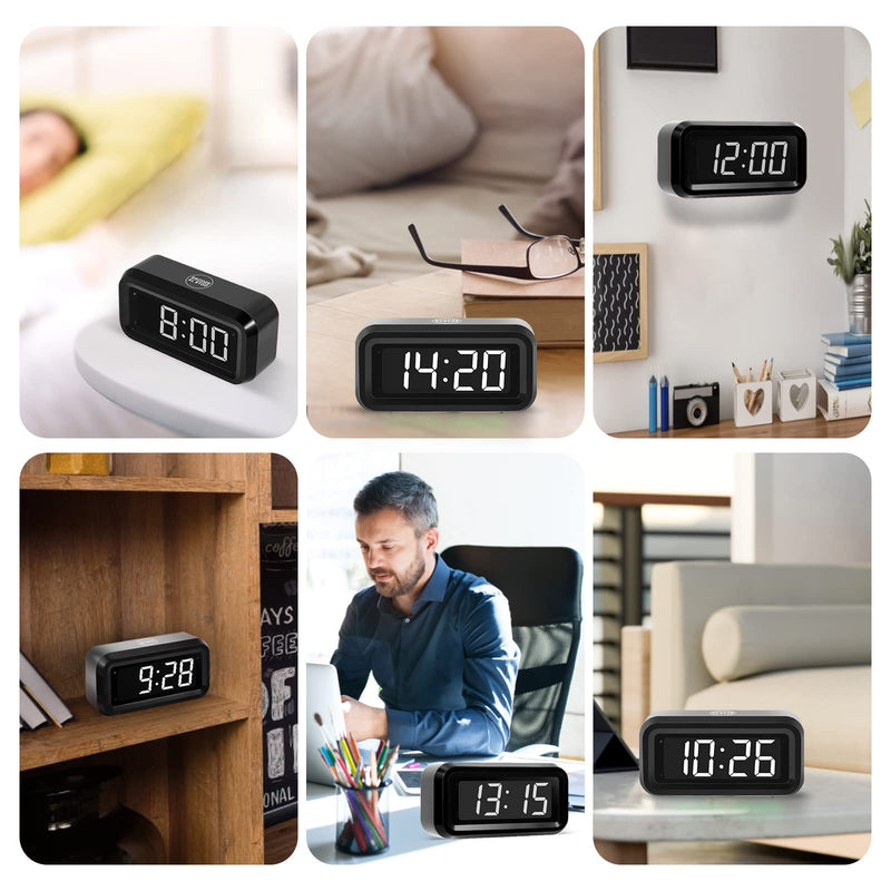 Digital Alarm Clock Battery Operated with LED Display for Bedrooms, Long Battery Life for 12 Months, 3 Brightness Adjustable, 12/24 Hour, Snooze, Black Case with White Digits Black-white