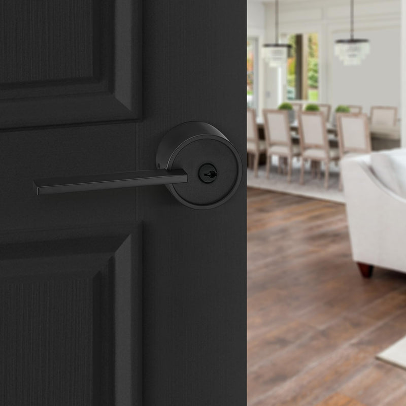 Berlin Modisch Zero Gravity Urban Series Entry Lever Door Handle Lock and Key Locking Lever Set [for Front Door or Office] Reversible Heavy Duty – Iron Black Finish Entry [lock with keys]