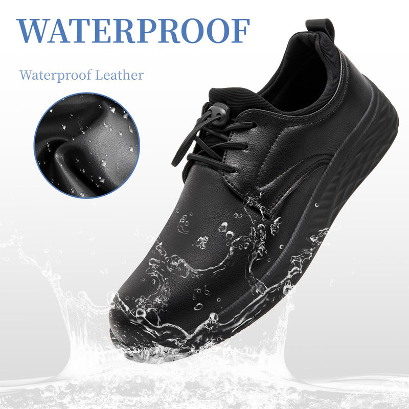 QIJGS Mens Chef Kitchen Non Slip Work Waterproof Leather Shoes Black | Food Service Shoes|Slip Resistant|Comfortable|Waterproof|Oil Resistant|Leather Shoes|Lightweight|Comfy 11