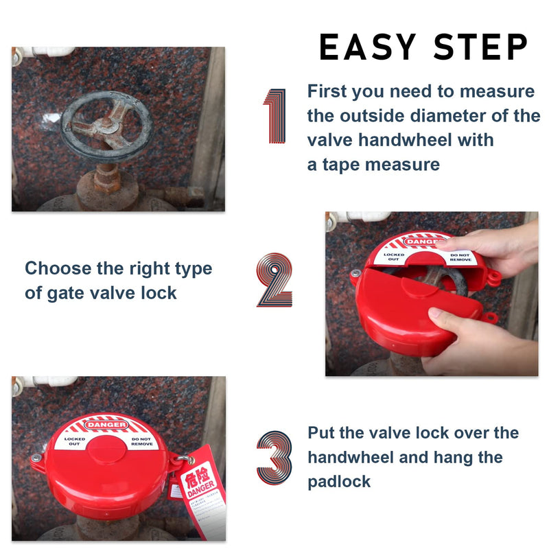 Gate Valve Lockout Device Rotating Plastic Outdoor Water Hose Protector Babyproof 2.5-5in Diameter Valve Handles Red Secure for Water Spigot Faucet Knob Oil Natural Gas Propane Tank Lock Outdoor Large valve locks without locks