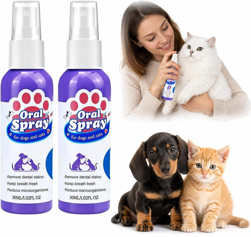 JoanofArc Pet Oral Spray, Teeth Cleaning Spray for Dogs and Cats, Pet Breath Freshener, Reduces Plaque Tartar Buildup, No Brushing, 30ml Each (2pcs)