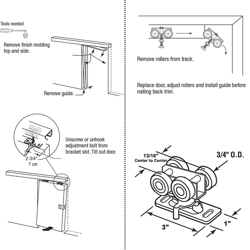 3/4" RV Pocket Door Ball Bearing Hangers Fit Johnson Part #1025, #JR20565 & #H530, Works with 111/118F Series Track, Upgraded Quad Rollers, 13/16" C.T.C, Min. 1" Thick Doors, 2 Pack N 6847 Quad