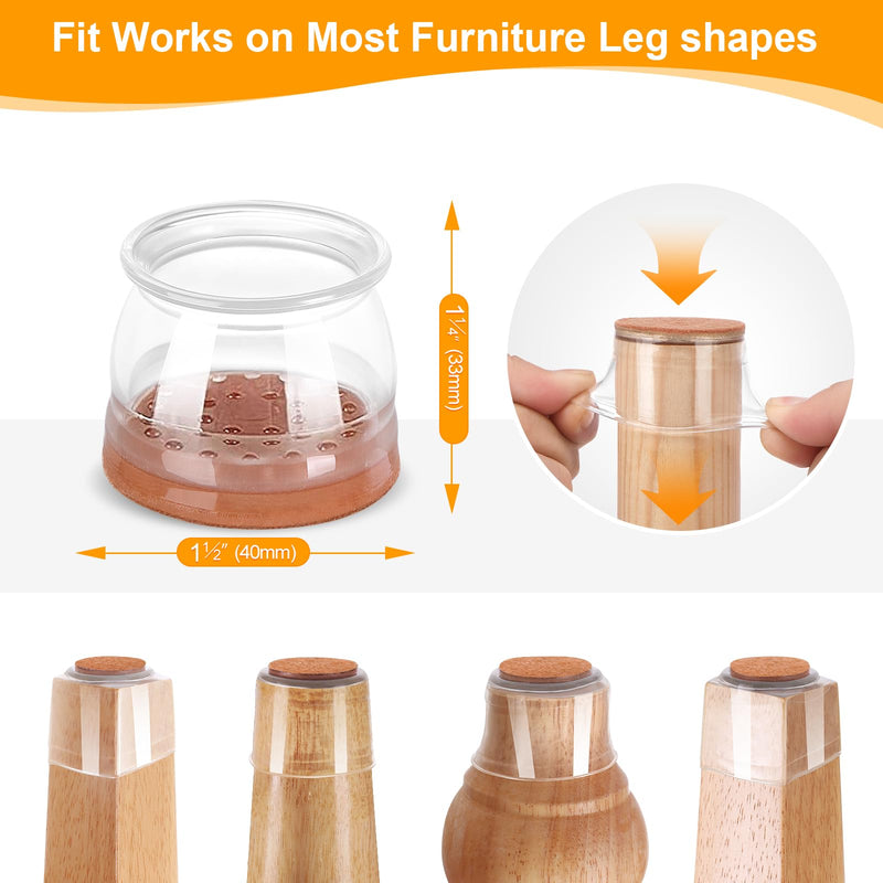 36Pack Silicone Chair Leg Floor Protectors, Chair Leg Protectors for Hardwood Floors, Thicken Rubber Chair Feet Caps Covers Pads, Protect Furniture Wood Floors from Scratching and Reduce Noise Clear-36Pcs Universal L(1.3"-2")