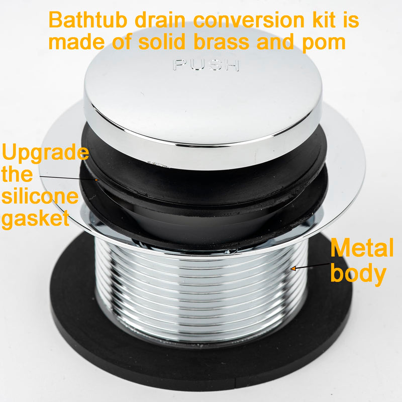(1 Pack) Yariwiz 1-1/2" Polished Chrome Bathtub Tub Drain Kit Bath Waste Overflow Drain Tube Assembly with Touch-Toe Tub Drain Stopper and Overflow Faceplate Polished Chrome Style 5