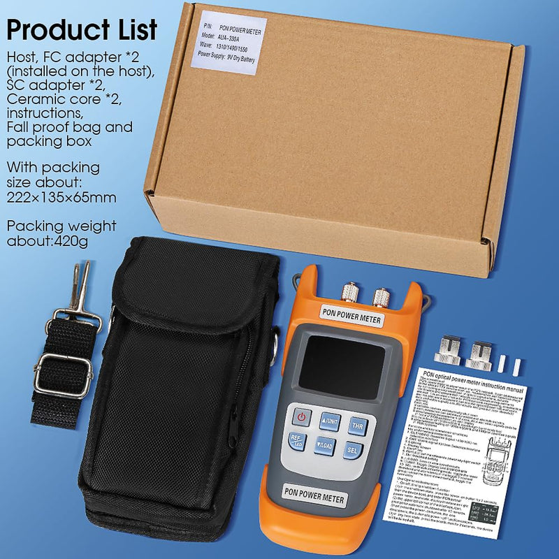 PON Optical Power Orange A-330A SCAPC Interface Optical Fiber Power Meter Network Online Detection Tester with SCAPC/FCAPC Adapter 1310 1490 1550nm SCAPC FCAPC interface