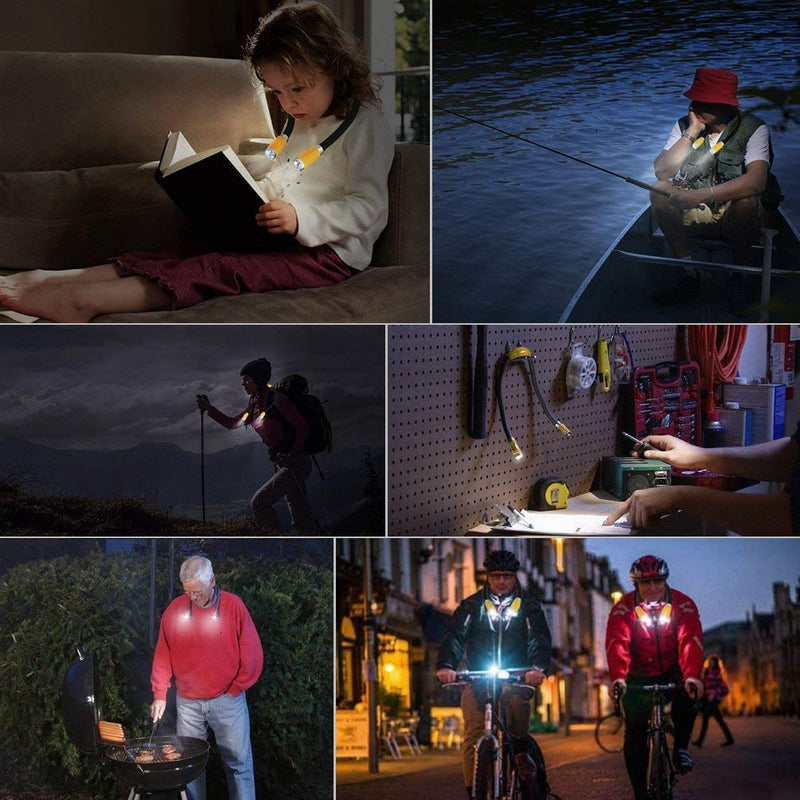 Rechargeable 4 LED Book Light Bright Neck Hug Light, Reading Lights for Reading in Bed, 3 Brightness Levels, Flexible Soft Rubber Arms, Perfect for Bookworms,Knitting,Comping,Crafts Yellow