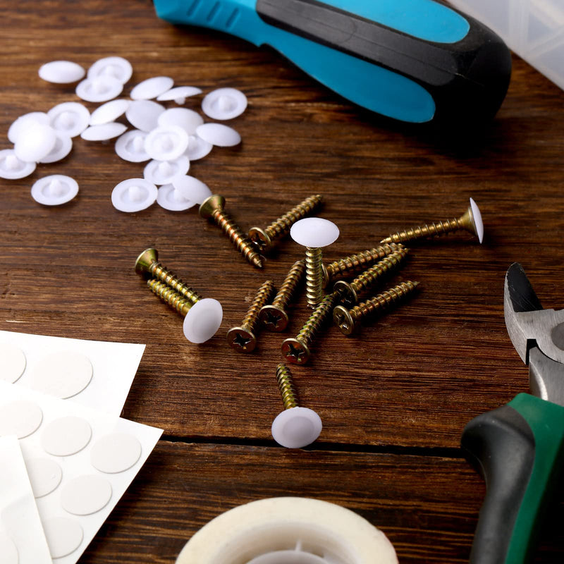 Eersida 100 Pcs Screw Caps Screw Covers Self Tapping Plastic Screw Cap Covers and 580 Pieces Self Adhesive Screw Hole Stickers Furniture Screw Cover Stickers for Wood Screws Furniture (White) White