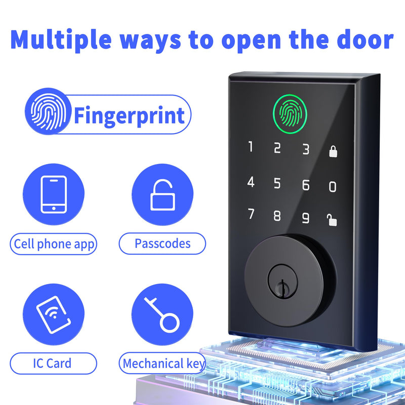 Smart Door Lock with Fingerprint, Keyless Entry Door Lock with Built-in Bluetooth,Fingerprint ID,App Remote Control,Auto Unlock,Door Status Alert