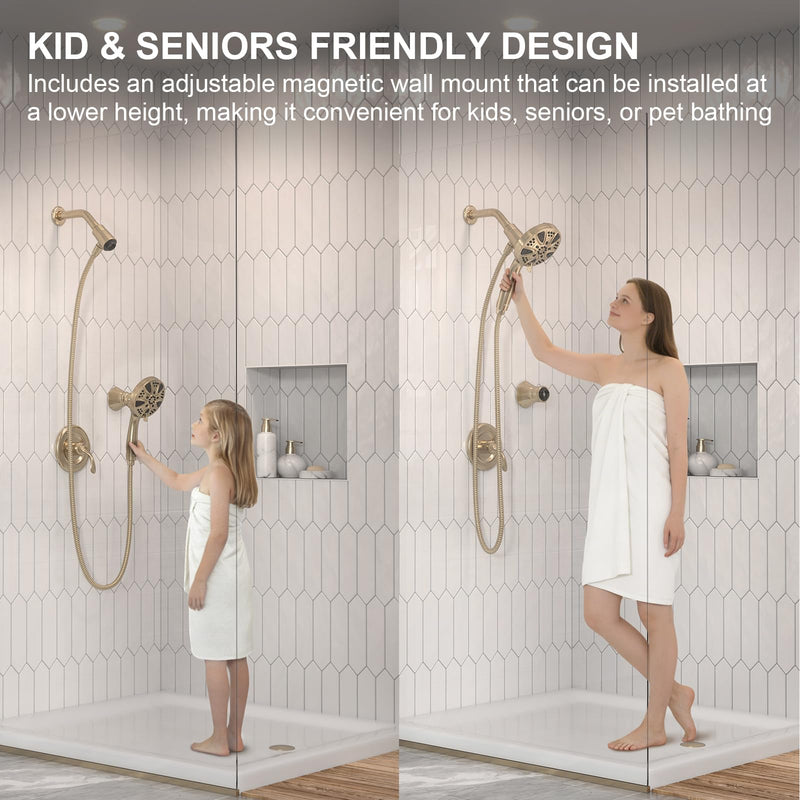 LAVA ODORO Handheld Shower Head with Magnetic Docking System Champagne Gold With Dock