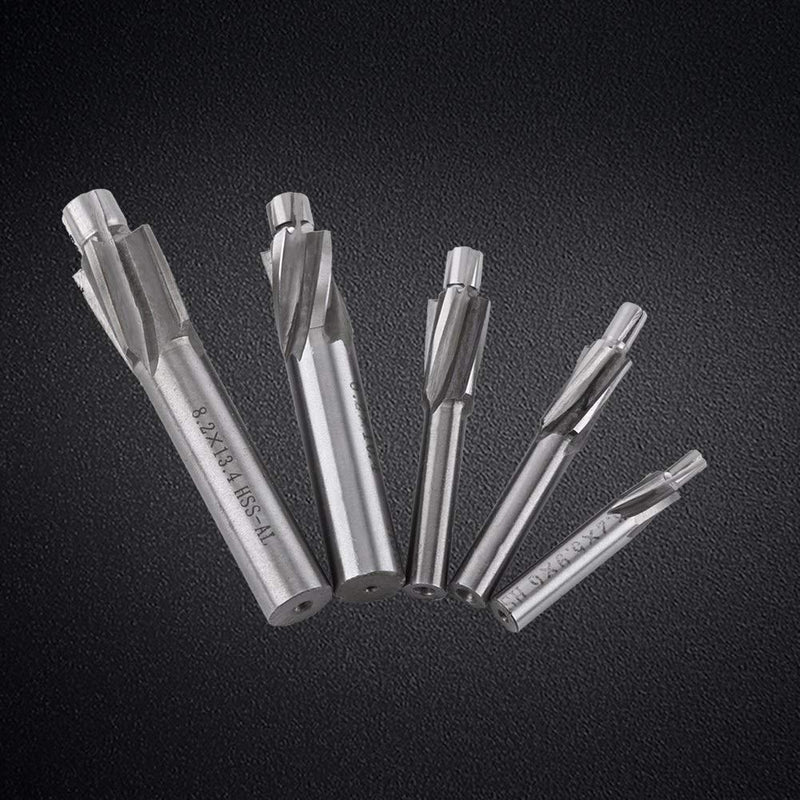 5pcs Counterbore Drill Bits Set, 4 Flutes Straight End Mill Cutter HSS Countersink Slot End Mill Cutter M3-M8 for Copper Aluminum Cast Iron