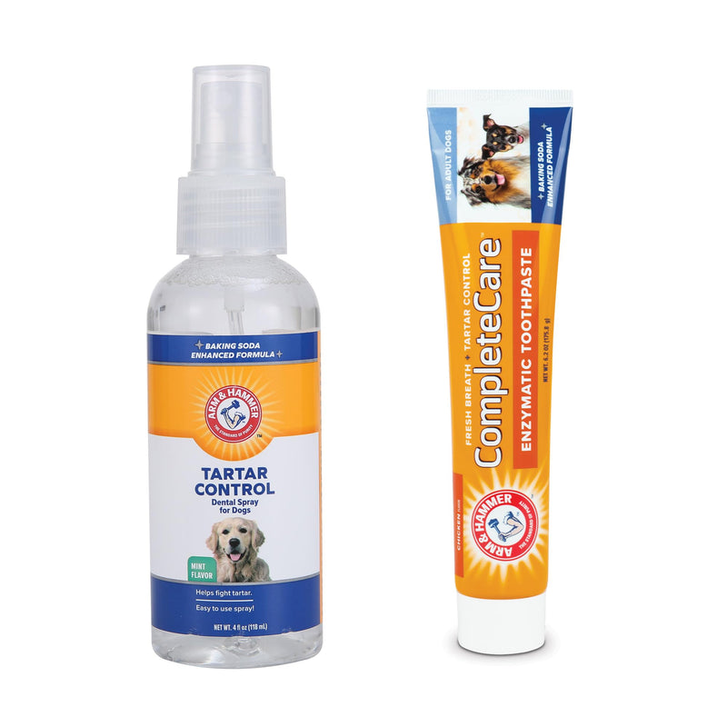 Arm & Hammer Dental Care Bundle for Dogs | Tartar Control Mint Dental Spray (4 oz) & Complete Care Enzymatic Dog Toothpaste (6.2 oz) for Fresh Breath and Clean Teeth