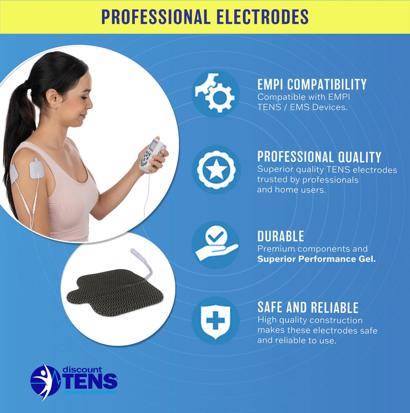 Discount TENS – EMPI Compatible TENS Electrodes, 8 Premium 2 x 2 Inch Self-Adhesive Replacement Pads for EMPI Units, Durable Reusable Electrodes for Focus, Respond Select, Epix and Empi Select 2x2 Inch (Pack of 8)