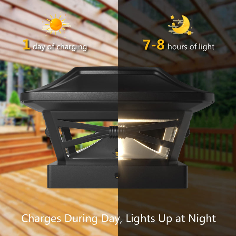 Davinci Lighting Renaissance Solar Outdoor Post Cap Lights - Includes Bases for 4x4 5x5 6x6 Posts - Bright LED Light - Slate Black (8 Pack) 8 Pack