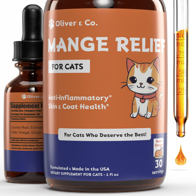 Natural Mange Treatment Cats - Feline Mange Treatment - May Help to Reduce Dry, Itchy, Red Skin, & Much More - Cat Immune Support - Cat Dandruff Treatment - 1 fl oz - Chicken Flavor