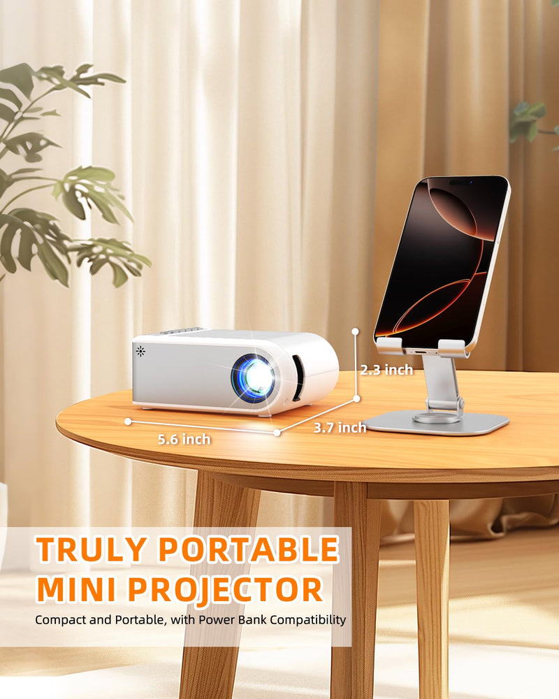 Mini Projector with WiFi and Bluetooth, Outdoor Portable Mini Projector for iPhone Supports 1080P with Built-in Speaker, Movie Projector for Home Theater Compatible with iOS/Android/PC/TV Stick/HDMI