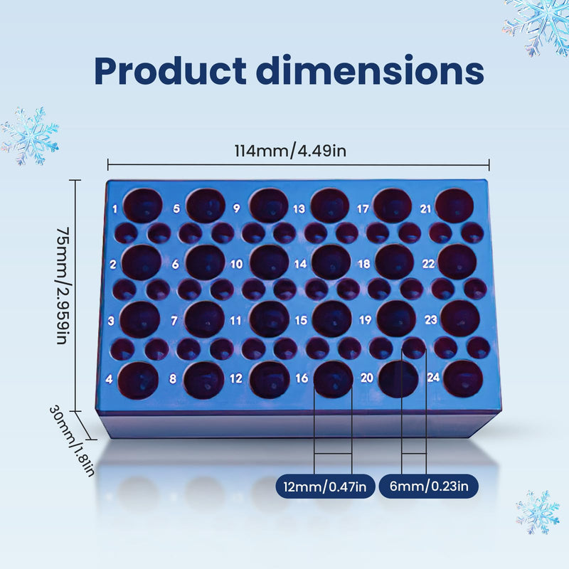 Dual-Size Aluminum Cooling Block (24+36 Wells) for PCR Tubes - Reusable 0.2ml/1.5ml/2ml Centrifuge Tube Ice Bath Cooler, Compact Lab & Home Use