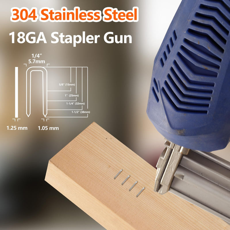1000-Count 1- Inch Length 304 Stainless Steel 18 Gauge 1/4 Inch Narrow Crown Staples Heavy Duty Beveled Chiseled Pointed Galvanized Staples, for Pneumatic, Electric 18GA Stapler Gun 1"-1000