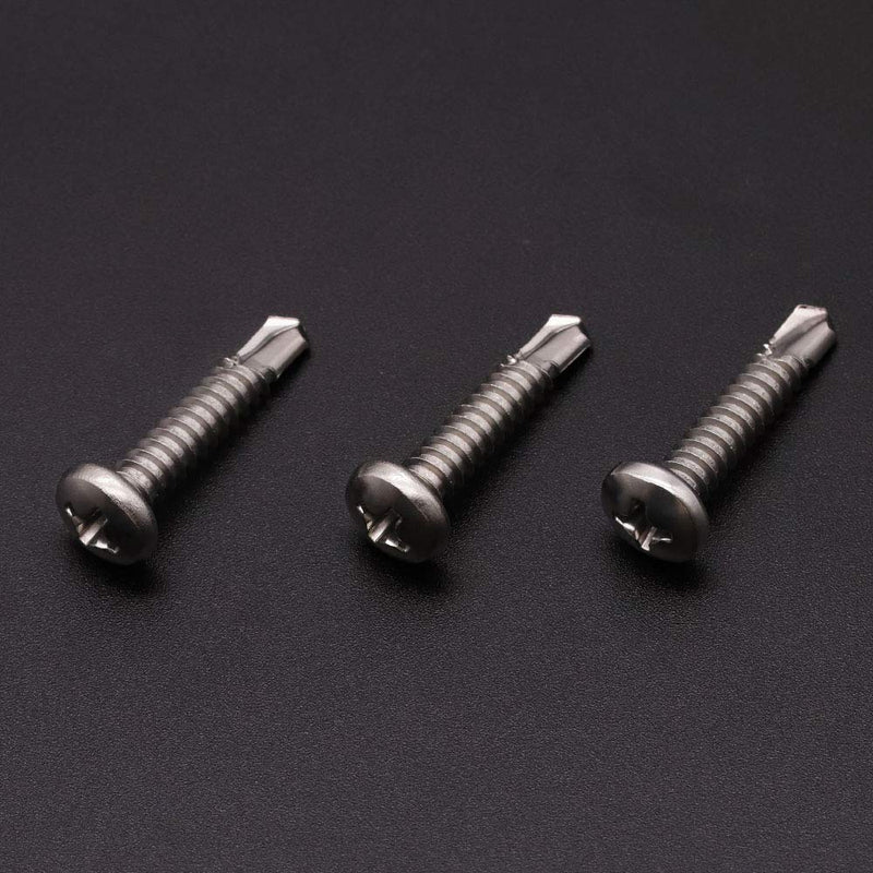 #8 x 1/2" (100 pcs) Pan Head Self Drilling Screws, Phillips Drive Self Tapping Screws, Sheet Metal Screws, 410 Stainless Steel, Full Thread with Drilling Point, No Pre-drilled Needs #8 x 1/2" 100