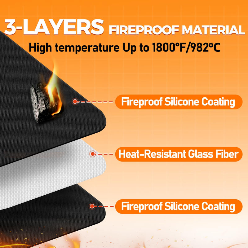 Fireproof Fireplace Rug for Home Protection, 3'6'' x 2' x 0.04'', Black 2' x 3'6" (Rectangular)