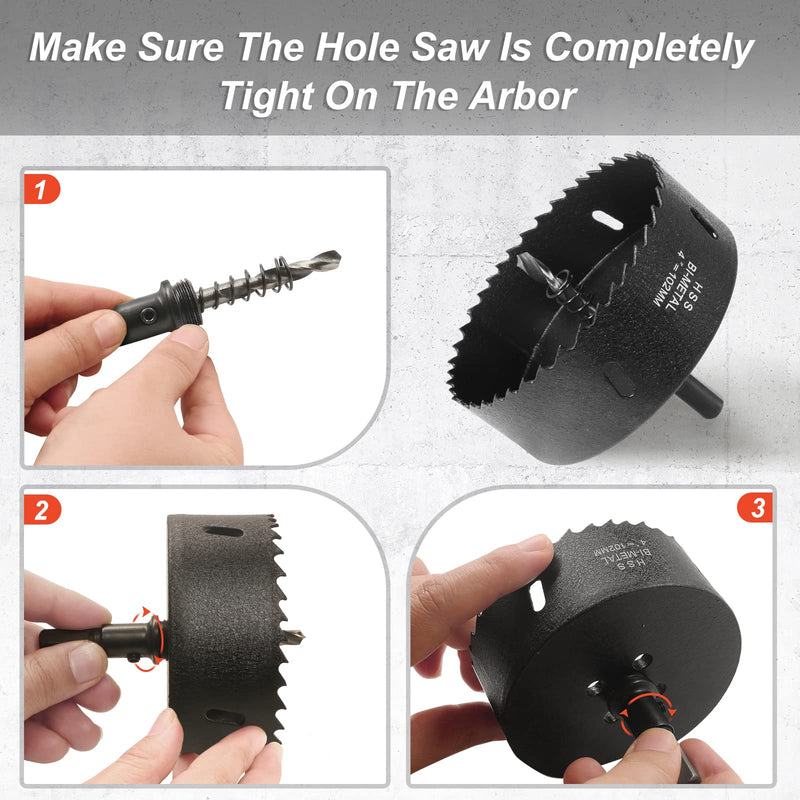 4 Inch Hole Saw with 3/8" Triangle Shank Quick Change Arbor, JTemgle Bi-Metal Hole Saw Heavy Duty Hole Cutting Tool for Cornhole Boards, Recessed Lights, Wood, Plastic, Drywall & Soft Metal 102mm | 4"