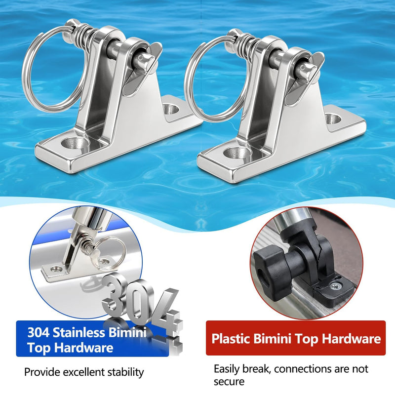 4 Pcs Bimini Top Deck Hinge, 304 Stainless Steel Marine Hardware with Pin, Ring and Screws, Boat Bimini Top Parts for Pontoon, Fishing & Ski Boats 4 Pieces