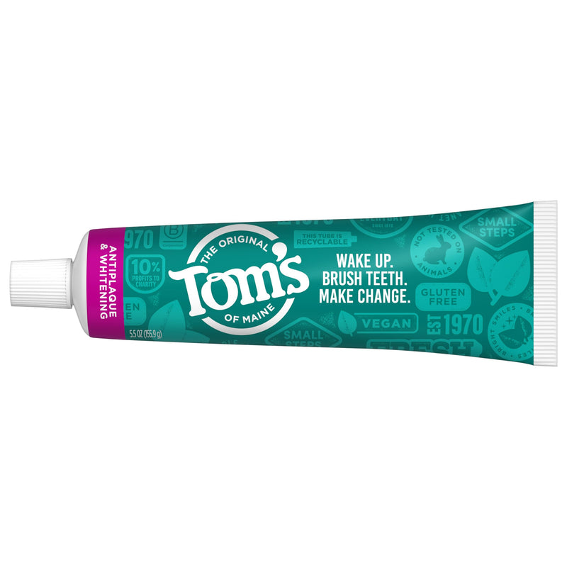 Tom's of Maine Fluoride-Free Antiplaque & Whitening Natural Toothpaste, Peppermint, 5.5 oz. (Pack of 2) 5.5 Ounce (Pack of 2)